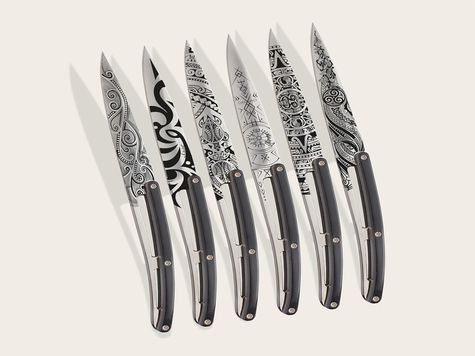 6 Deejo Tafelmesser Prestige, Ebenholz / Tattoos Aus Der Welt