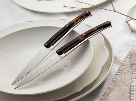 6 Deejo Tafelmesser Prestige, Schildpattoptik bernsteinfarben