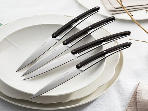 6 Deejo Tafelmesser Prestige Serrated, Ebenholz